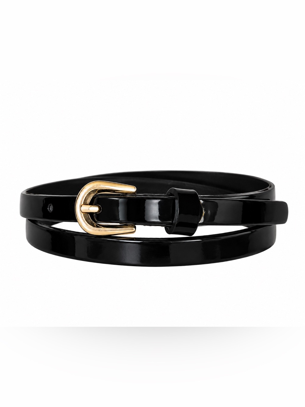 Black Patent Leather Skinny Belt Gold Buckle XS Classic Preppy